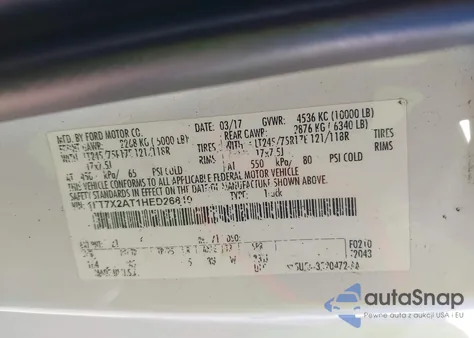 2017 Ford F-250 Xl z USA, uszkodzony, nr VIN 1FT7X2AT1HED26810